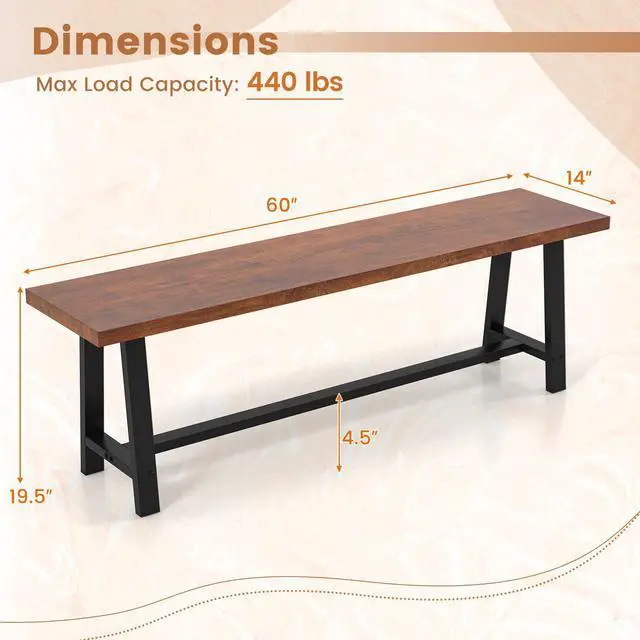 Alt view image 4 of 7 - SlickBlue 60 Inch Dining Bench 3 Person Entryway Shoe Bench with Metal Frame-60 inches