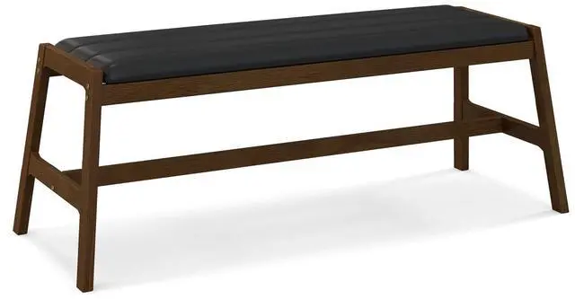Main image of SlickBlue 50 Inch Long Solid Wood Dining Bench Upholstered Table Bench with Faux Leather Padded Seat-Walnut