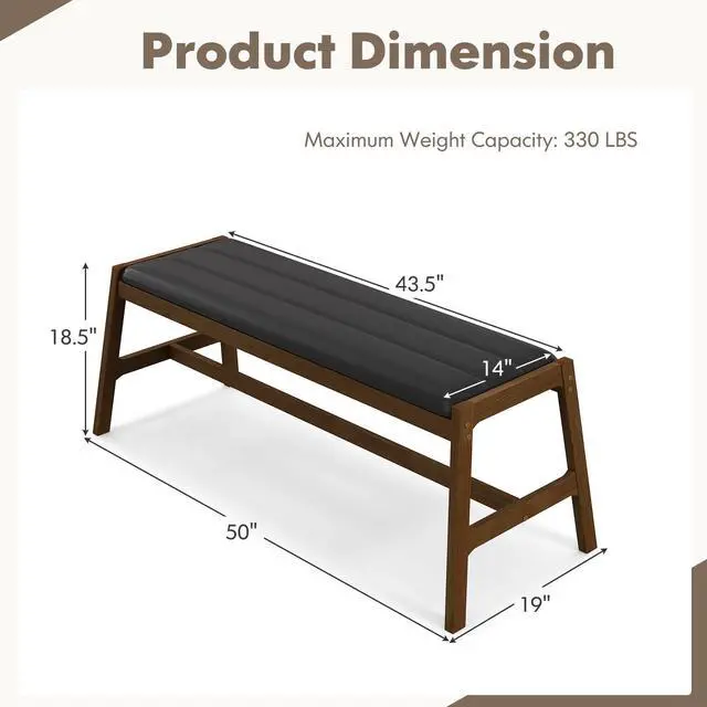 Alt view image 4 of 7 - SlickBlue 50 Inch Long Solid Wood Dining Bench Upholstered Table Bench with Faux Leather Padded Seat-Walnut