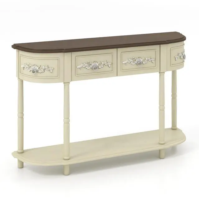 Alt view image 4 of 7 - SlickBlue Retro Curved Console Table with Drawers and Solid Wood Legs-Beige