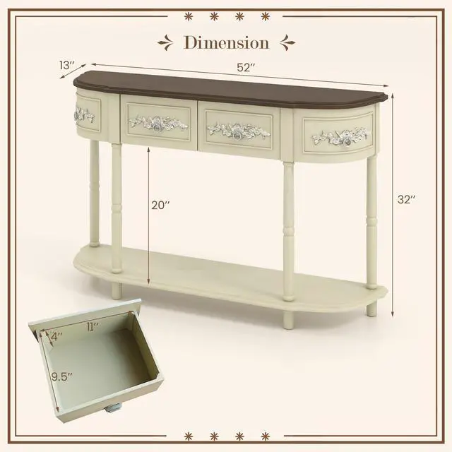 Alt view image 5 of 7 - SlickBlue Retro Curved Console Table with Drawers and Solid Wood Legs-Beige