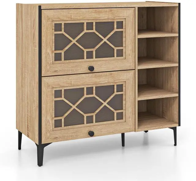 Main image of SlickBlue Rustic Shoe Cabinet with Flip-up See-through Doors and Adjustable Shelves-Oak