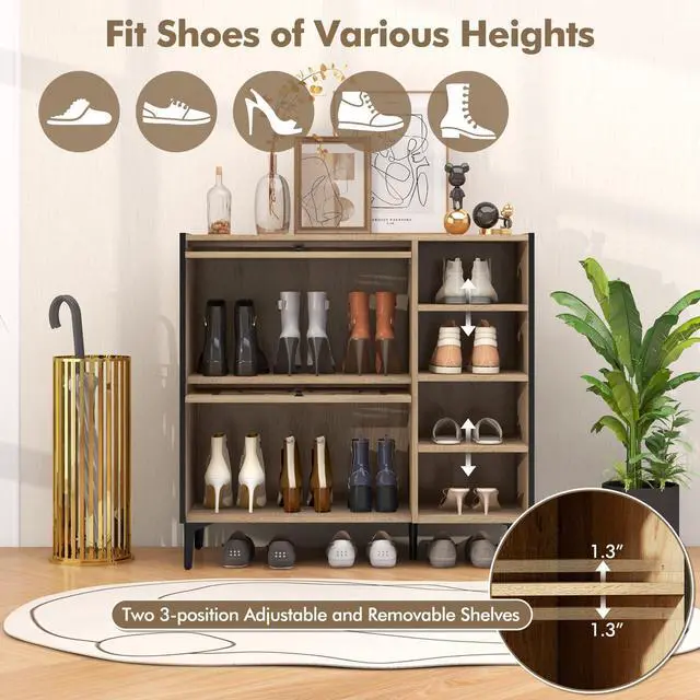 Alt view image 6 of 7 - SlickBlue Rustic Shoe Cabinet with Flip-up See-through Doors and Adjustable Shelves-Oak