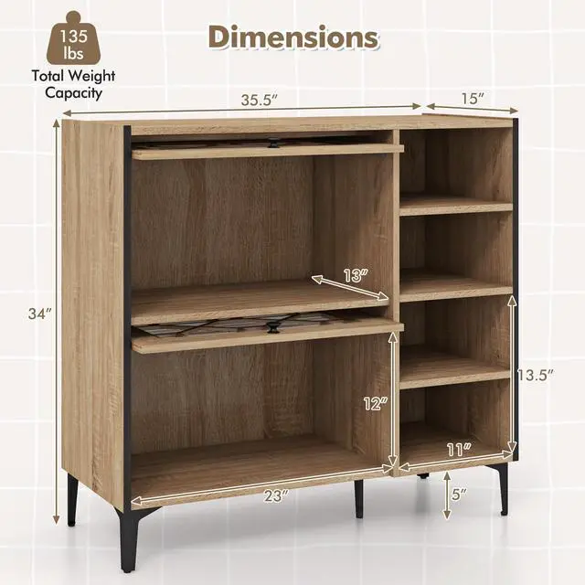 Alt view image 5 of 7 - SlickBlue Rustic Shoe Cabinet with Flip-up See-through Doors and Adjustable Shelves-Oak