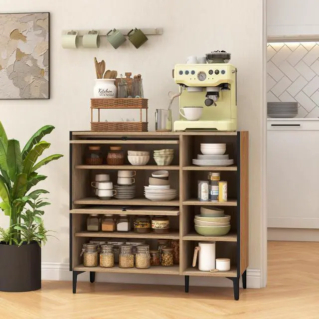 Alt view image 3 of 7 - SlickBlue Shoe Rack Organizer with Flip-up See-through Doors and Adjustable Shelves-Oak