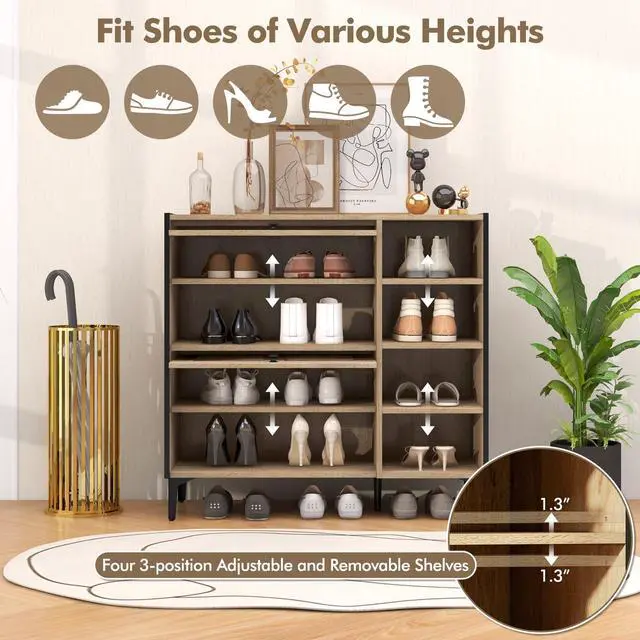 Alt view image 6 of 7 - SlickBlue Shoe Rack Organizer with Flip-up See-through Doors and Adjustable Shelves-Oak