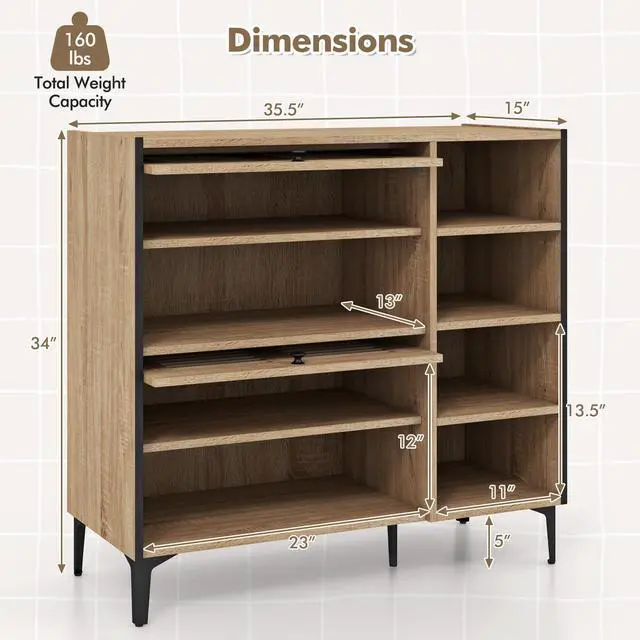 Alt view image 5 of 7 - SlickBlue Shoe Rack Organizer with Flip-up See-through Doors and Adjustable Shelves-Oak