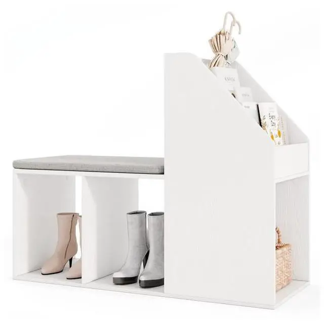 Main image of SlickBlue Shoe Storage Bench with Removable Seat Cushion and 6 Storage Compartments-White