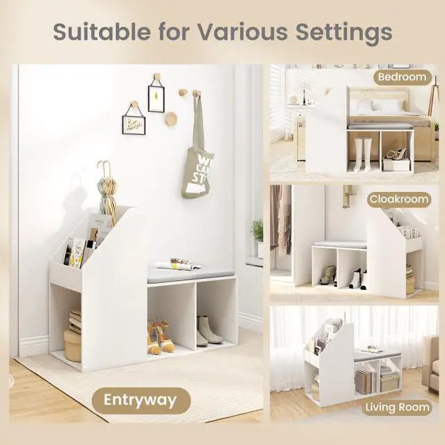 Alt view image 7 of 7 - SlickBlue Shoe Storage Bench with Removable Seat Cushion and 6 Storage Compartments-White