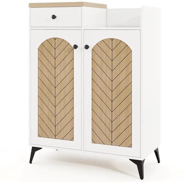 Main image of SlickBlue 2-Door Shoe Rack Organizer with Drawer and 6 Removable Shelves-White