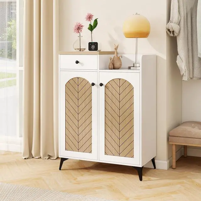 Alt view image 3 of 7 - SlickBlue 2-Door Shoe Rack Organizer with Drawer and 6 Removable Shelves-White