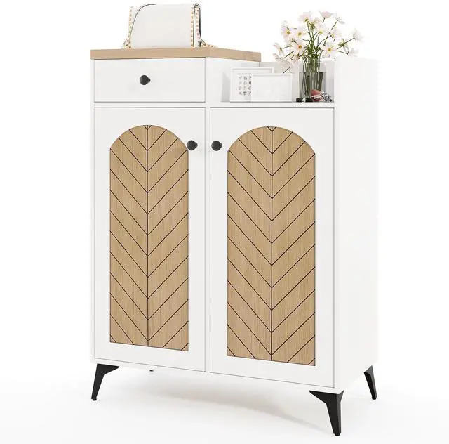 Alt view image 4 of 7 - SlickBlue 2-Door Shoe Rack Organizer with Drawer and 6 Removable Shelves-White
