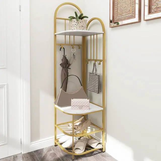 Alt view image 2 of 6 - SlickBlue 4-Tier Coat Rack Corner Hall Tree with Shoe Storage Bench