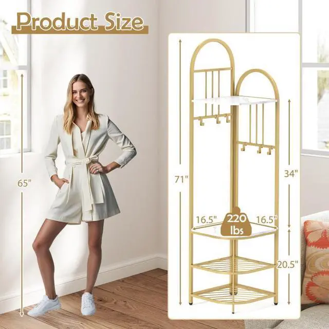 Alt view image 3 of 6 - SlickBlue 4-Tier Coat Rack Corner Hall Tree with Shoe Storage Bench