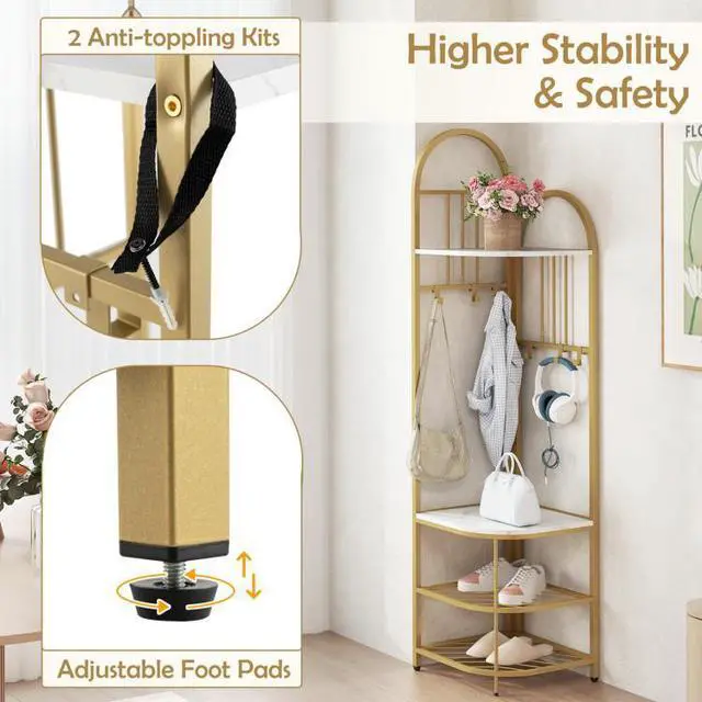 Alt view image 6 of 6 - SlickBlue 4-Tier Coat Rack Corner Hall Tree with Shoe Storage Bench