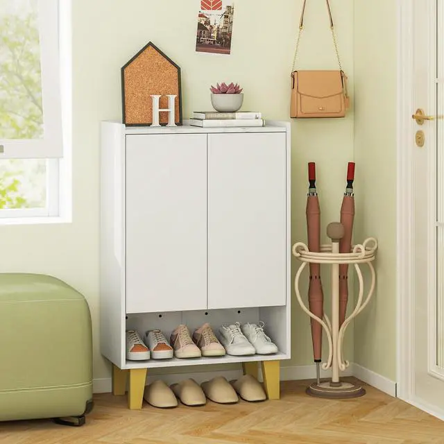 Alt view image 2 of 7 - SlickBlue 5-Tier Shoe Cabinet with Faux Marble Countertop and Flat Tilting Shelves-White