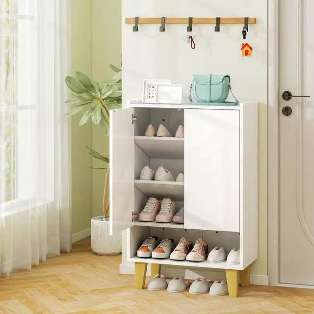 Alt view image 3 of 7 - SlickBlue 5-Tier Shoe Cabinet with Faux Marble Countertop and Flat Tilting Shelves-White