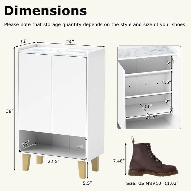 Alt view image 5 of 7 - SlickBlue 5-Tier Shoe Cabinet with Faux Marble Countertop and Flat Tilting Shelves-White