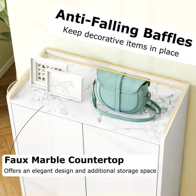 Alt view image 7 of 7 - SlickBlue 5-Tier Shoe Cabinet with Faux Marble Countertop and Flat Tilting Shelves-White