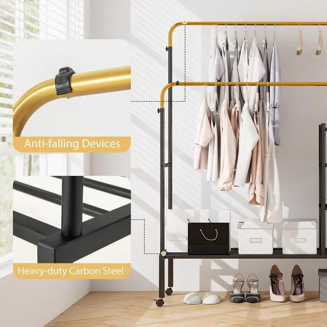 Alt view image 3 of 7 - SlickBlue Rolling Double Rods Garment Rack with Height Adjustable Hanging Bars
