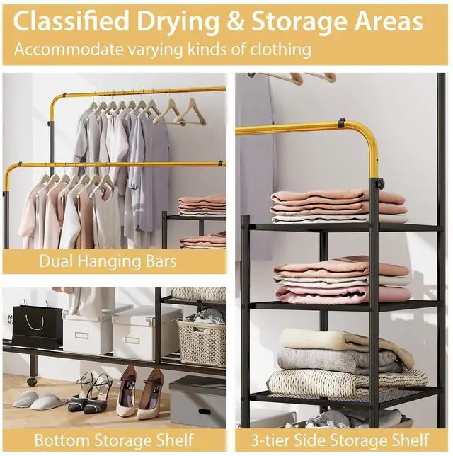 Alt view image 7 of 7 - SlickBlue Rolling Double Rods Garment Rack with Height Adjustable Hanging Bars