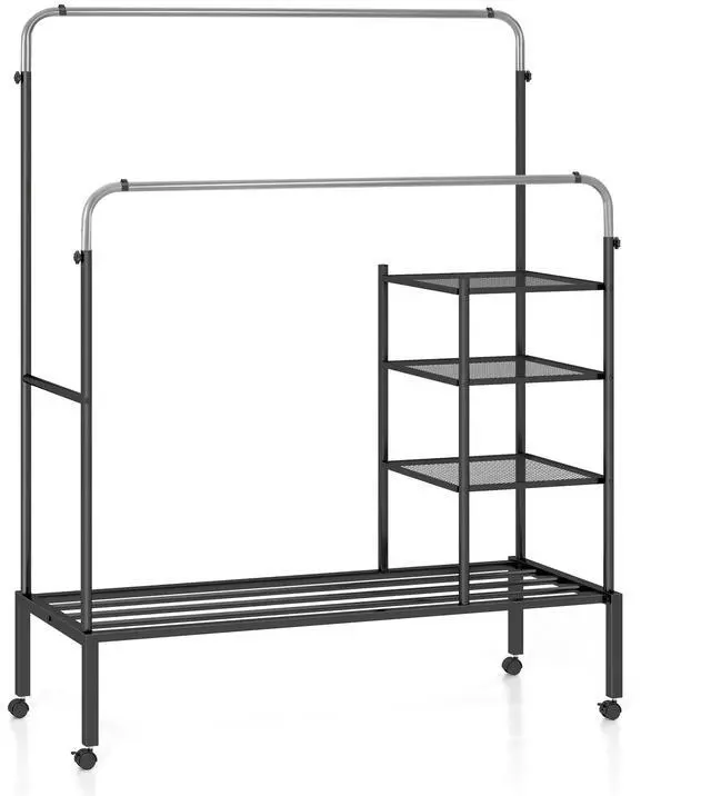 Main image of SlickBlue Rolling Double Rods Garment Rack with Height Adjustable Hanging Bars