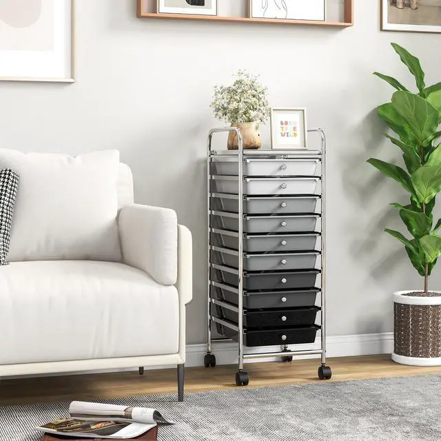 Alt view image 2 of 7 - SlickBlue 10 Drawer Rolling Storage Cart Organizer with 4 Universal Casters-Gradient Gray