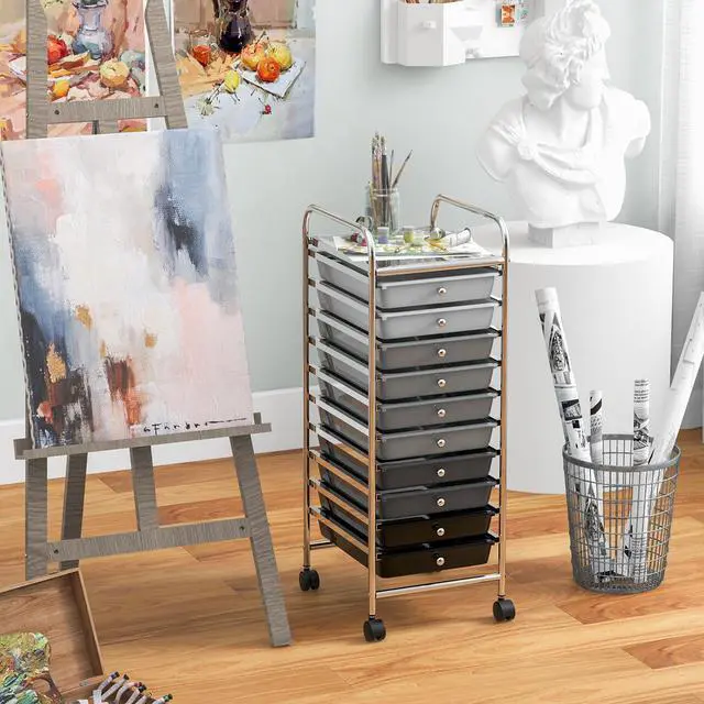 Alt view image 3 of 7 - SlickBlue 10 Drawer Rolling Storage Cart Organizer with 4 Universal Casters-Gradient Gray