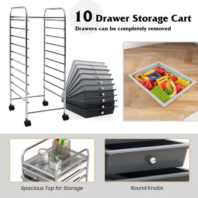 Alt view image 6 of 7 - SlickBlue 10 Drawer Rolling Storage Cart Organizer with 4 Universal Casters-Gradient Gray