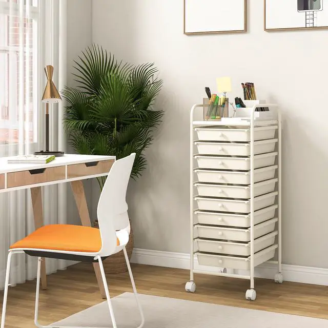 Alt view image 2 of 7 - SlickBlue 10 Drawer Rolling Storage Cart Organizer with 4 Universal Casters-White