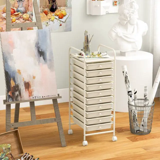 Alt view image 3 of 7 - SlickBlue 10 Drawer Rolling Storage Cart Organizer with 4 Universal Casters-White