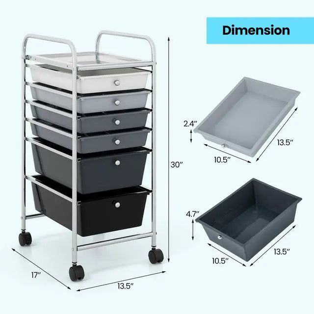 Alt view image 5 of 7 - SlickBlue 6 Drawers Rolling Storage Cart Organizer-Mixed Black