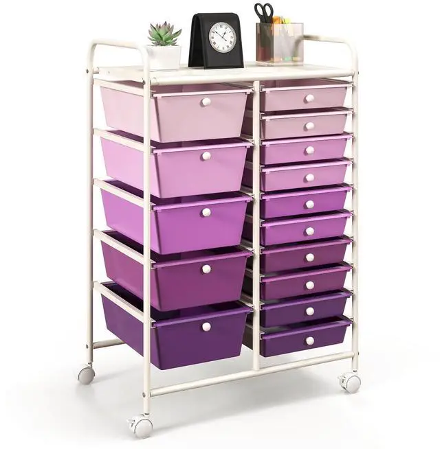 Alt view image 4 of 7 - SlickBlue 15-Drawer Utility Rolling Organizer Cart Multi-Use Storage-Purple