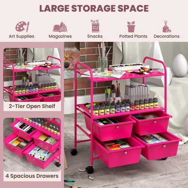 Alt view image 6 of 7 - SlickBlue 4 Drawers Shelves Rolling Storage Cart Rack-Hot Pink