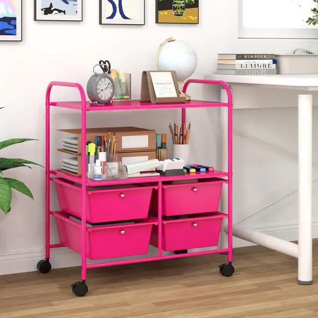 Alt view image 2 of 7 - SlickBlue 4 Drawers Shelves Rolling Storage Cart Rack-Hot Pink
