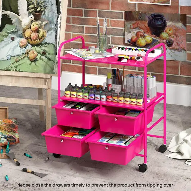 Alt view image 3 of 7 - SlickBlue 4 Drawers Shelves Rolling Storage Cart Rack-Hot Pink