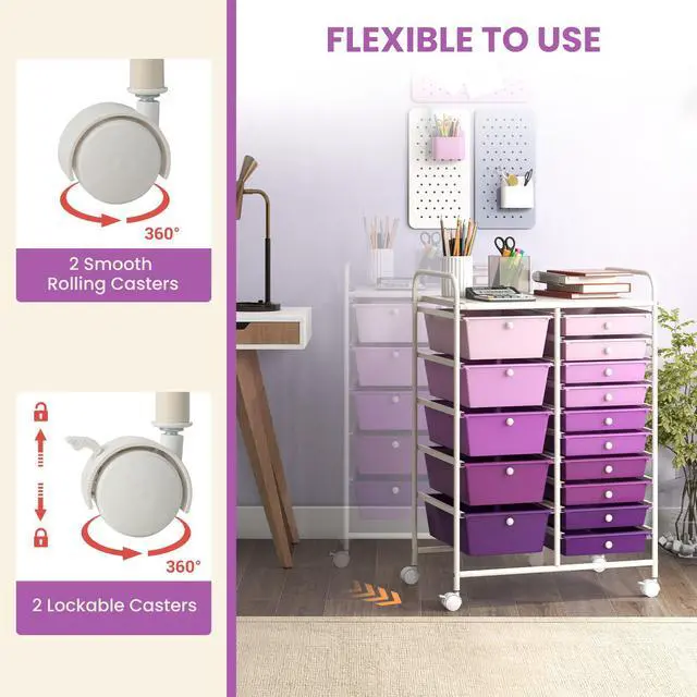 Alt view image 7 of 7 - SlickBlue 15-Drawer Utility Rolling Organizer Cart Multi-Use Storage-Purple