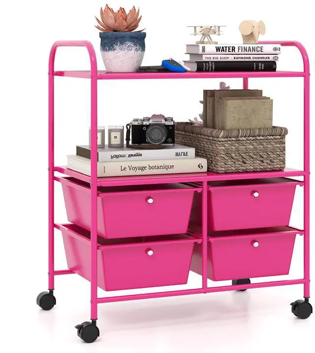 Alt view image 4 of 7 - SlickBlue 4 Drawers Shelves Rolling Storage Cart Rack-Hot Pink