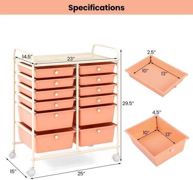 Alt view image 5 of 7 - SlickBlue 12-Drawer Rolling Storage Cart with Removable Drawers and Lockable Wheels