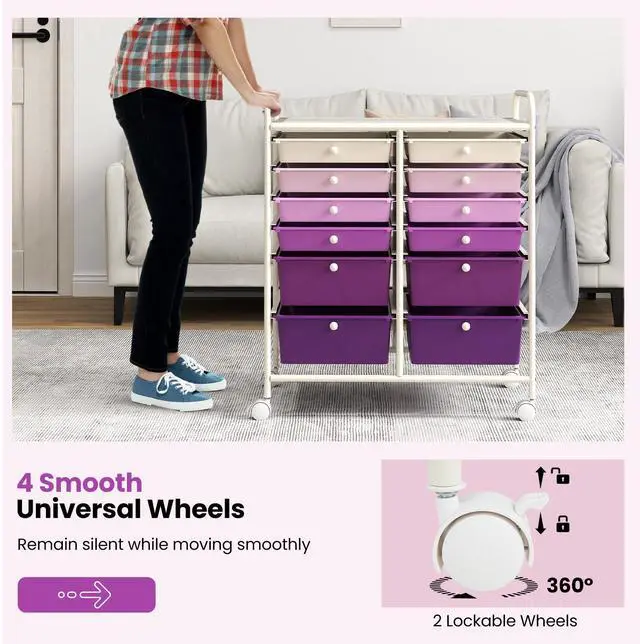 Alt view image 7 of 7 - SlickBlue 12-Drawer Rolling Storage Cart with Removable Drawers and Lockable Wheels