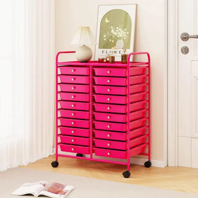 Alt view image 2 of 7 - SlickBlue 20 Removable Drawers Rolling Storage Cart Studio Organizer-Pink