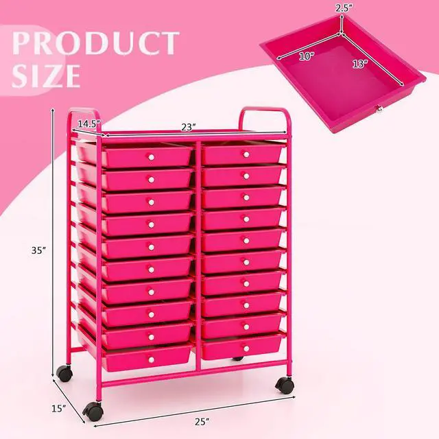 Alt view image 5 of 7 - SlickBlue 20 Removable Drawers Rolling Storage Cart Studio Organizer-Pink