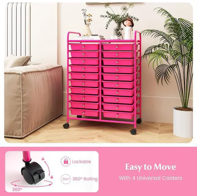 Alt view image 6 of 7 - SlickBlue 20 Removable Drawers Rolling Storage Cart Studio Organizer-Pink