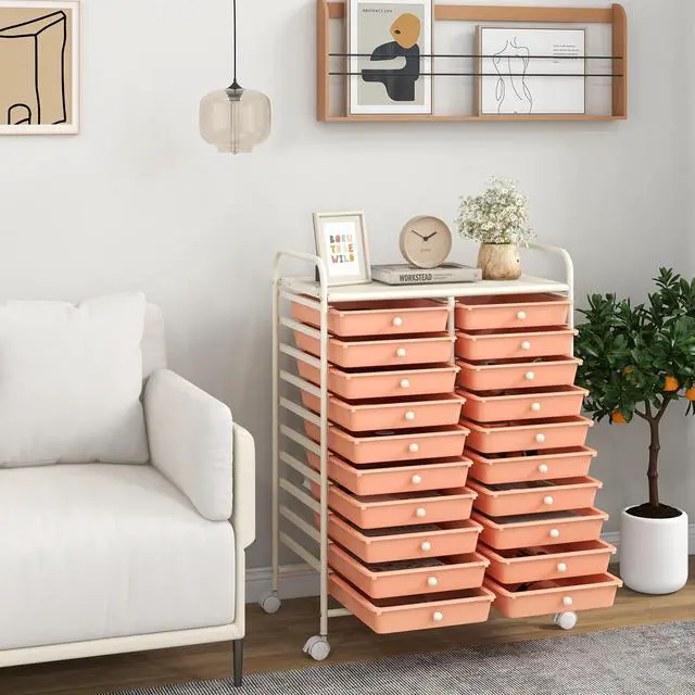 Alt view image 2 of 7 - SlickBlue 20 Drawers Rolling Storage Cart Studio Organizer-Peach