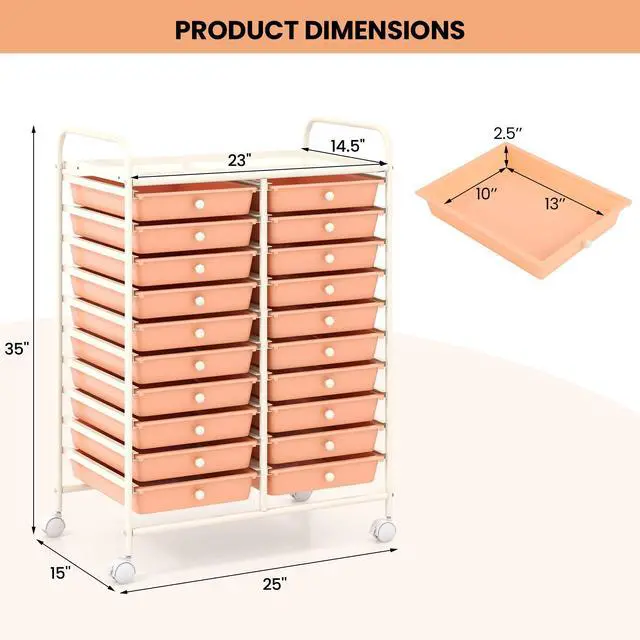 Alt view image 5 of 7 - SlickBlue 20 Drawers Rolling Storage Cart Studio Organizer-Peach