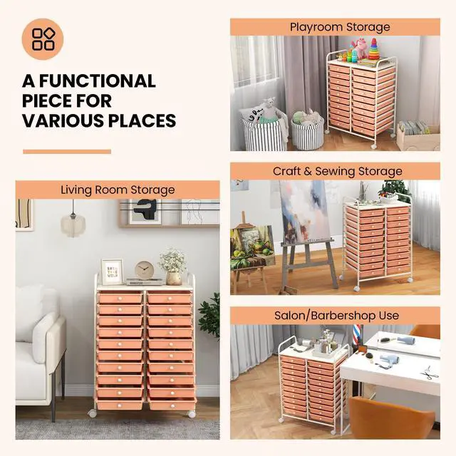 Alt view image 6 of 7 - SlickBlue 20 Drawers Rolling Storage Cart Studio Organizer-Peach