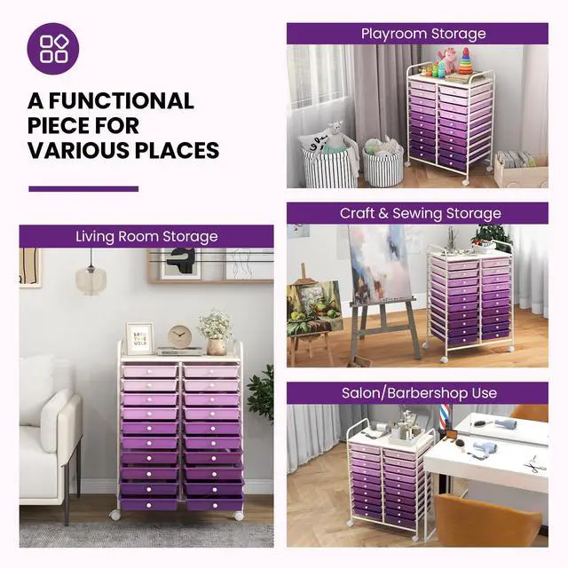 Alt view image 6 of 7 - SlickBlue 20 Drawers Rolling Storage Cart Studio Organizer-Purple