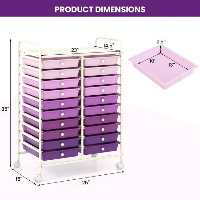 Alt view image 5 of 7 - SlickBlue 20 Drawers Rolling Storage Cart Studio Organizer-Purple