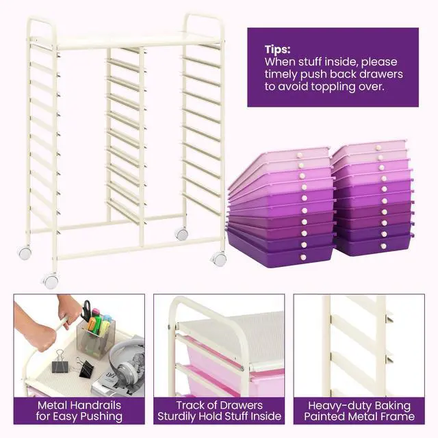 Alt view image 7 of 7 - SlickBlue 20 Drawers Rolling Storage Cart Studio Organizer-Purple