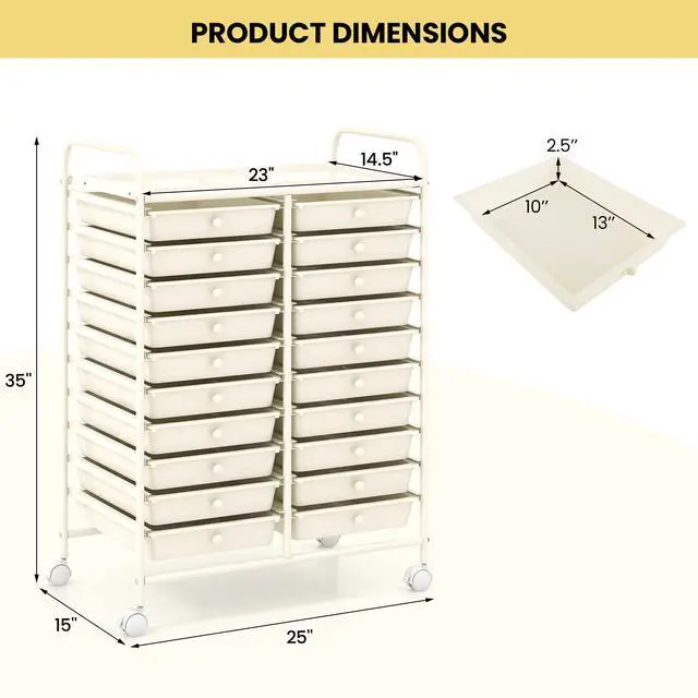 Alt view image 5 of 7 - SlickBlue 20 Drawers Rolling Storage Cart Studio Organizer-Beige
